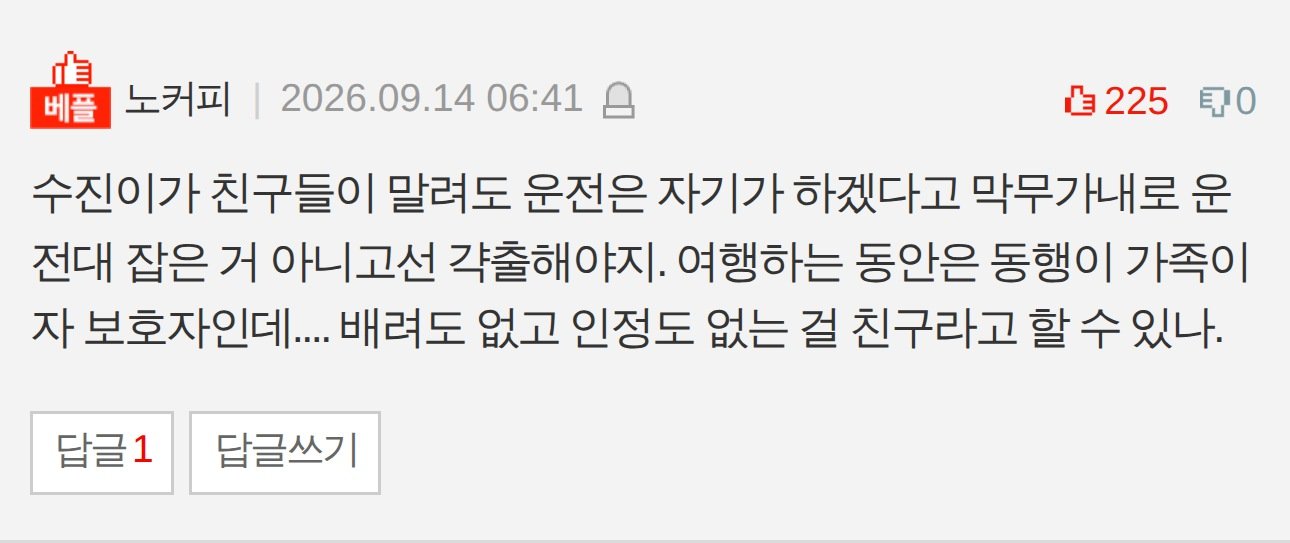 추천 225를 받은 베플 (네이트판 댓글 캡처)