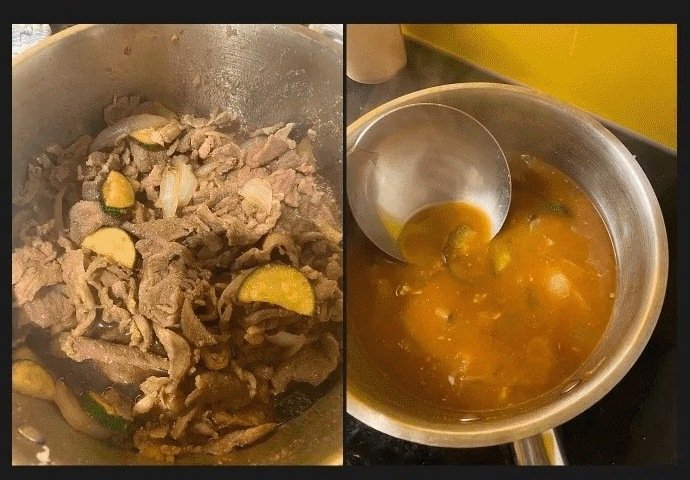 한인마트에서 산 목살과 양념장, 파우치 된장찌개 (커뮤니티 게시물 캡처)