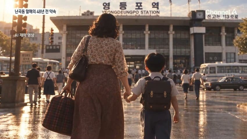 1978년 상황을 재연한 장면. 채널A가 화면에 'AI 제작 영상'이라고 표시했다. (방송 캡처)