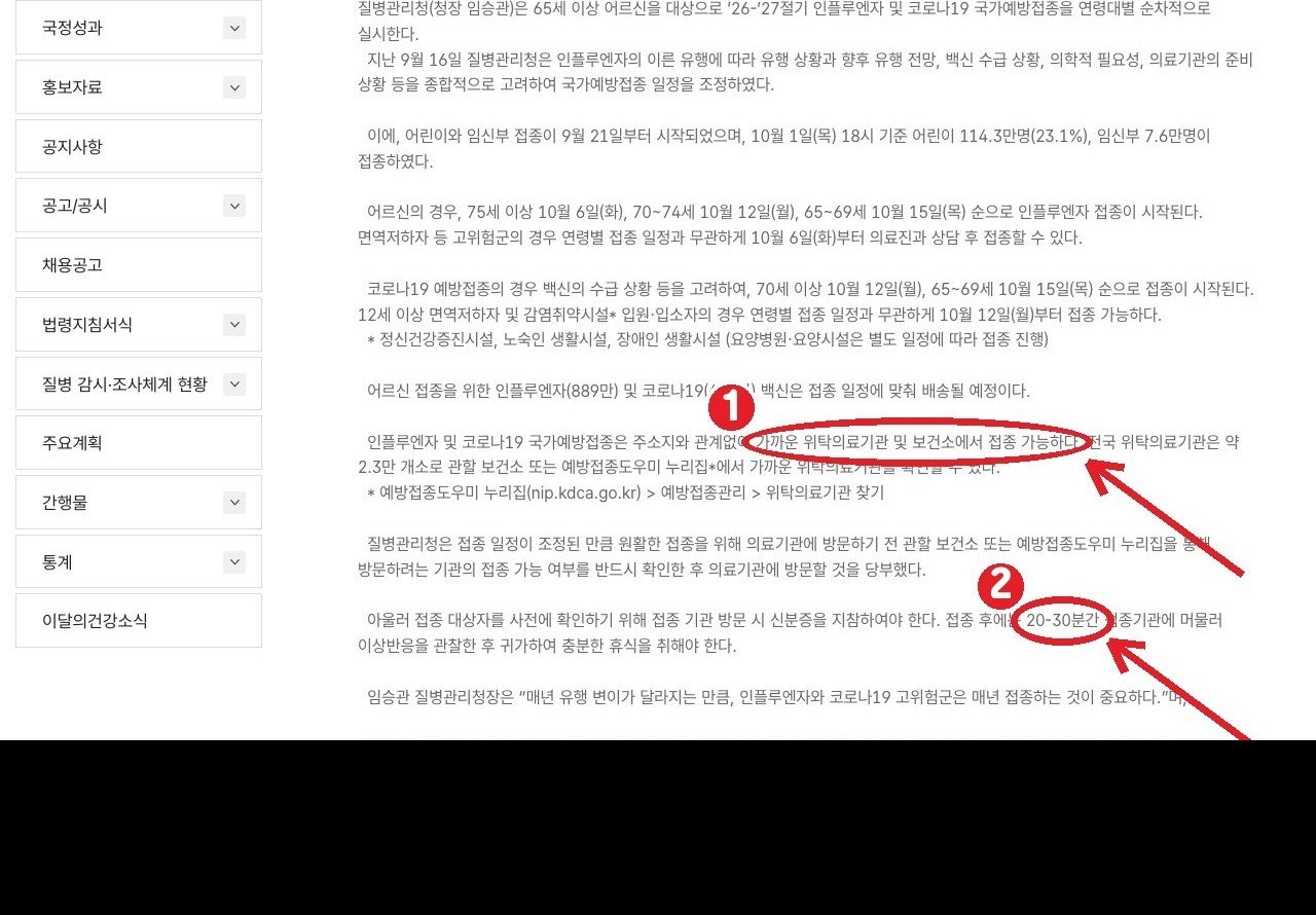 같은 보도자료 — ① 주소지와 관계없이 가까운 위탁의료기관·보건소 ② 접종 뒤 20~30분 머물며 이상반응 확인