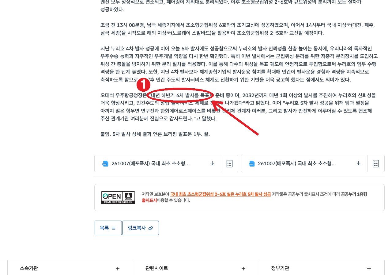 같은 보도자료 — ① 내년 하반기 6차 발사를 목표로 준비 중