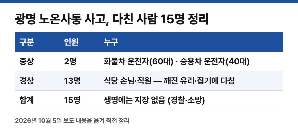 다친 15명 정리 (보도 내용을 옮겨 직접 만든 표)