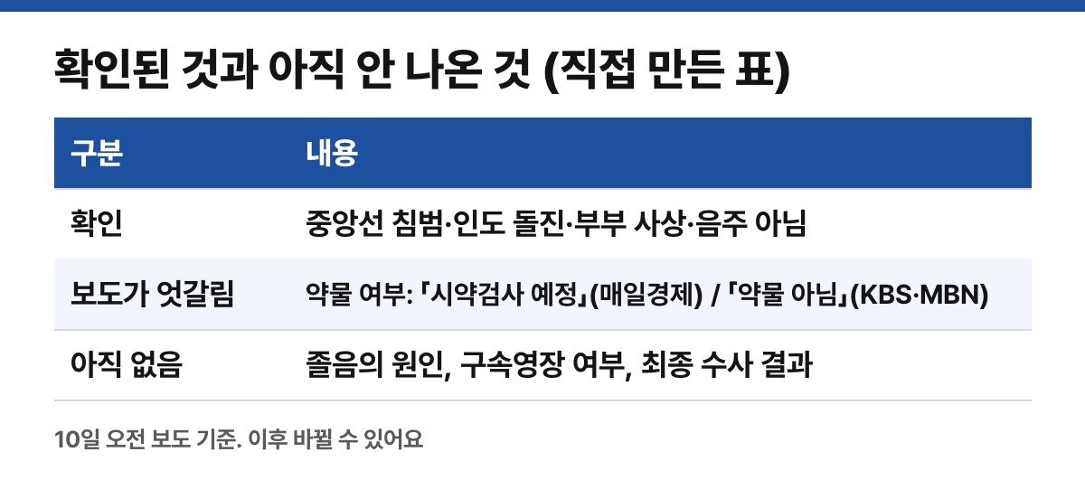 확인된 것과 아직 안 나온 것 (직접 만든 표)